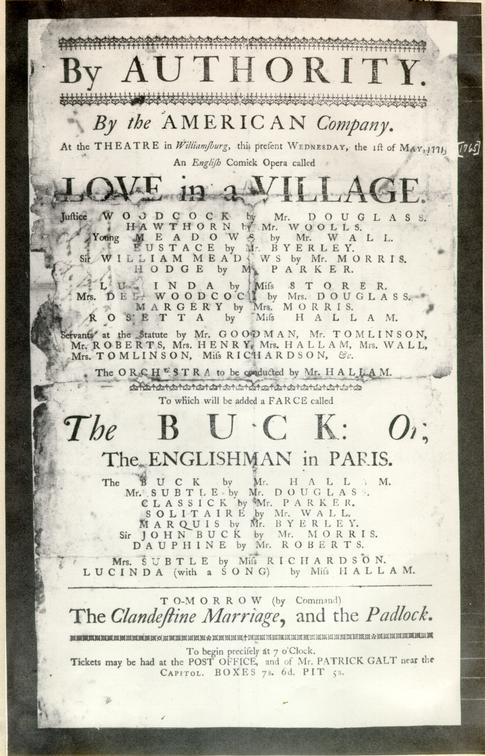 A playbill for the American Company featuring Nancy Hallam.