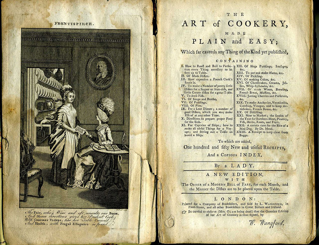 Glasse's 'Art of Cookery' frontispiece