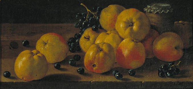Still Life with Apples, Grapes and a Pot of Jam (1700s) by Luis Meléndez