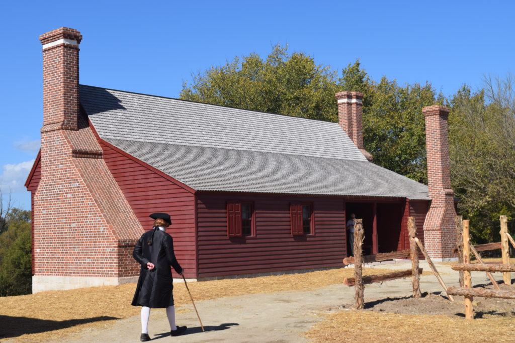 George Washington actor walking towards Ferry Farm house